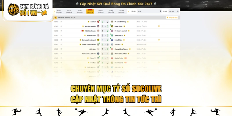 Chuyên mục tỷ số SOCOLIVE cập nhật thông tin tức thì
